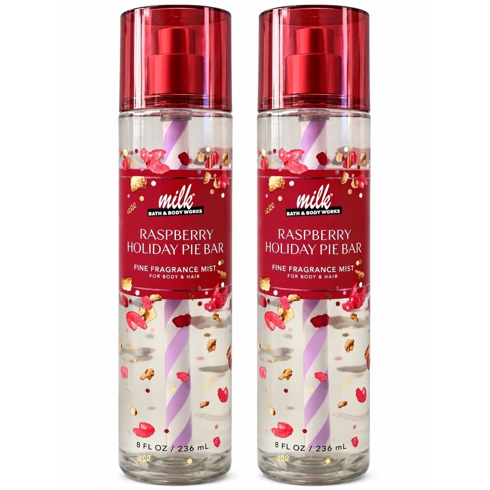 Bath And Body Works Raspberry Holiday Pie Bar Fragrance Mist 8 Oz Set Of 2 New